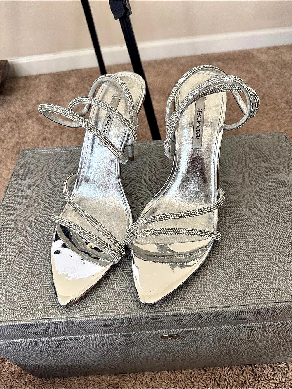 Steve Madden Alessi-R Rhinestone Strap Heels in Silver